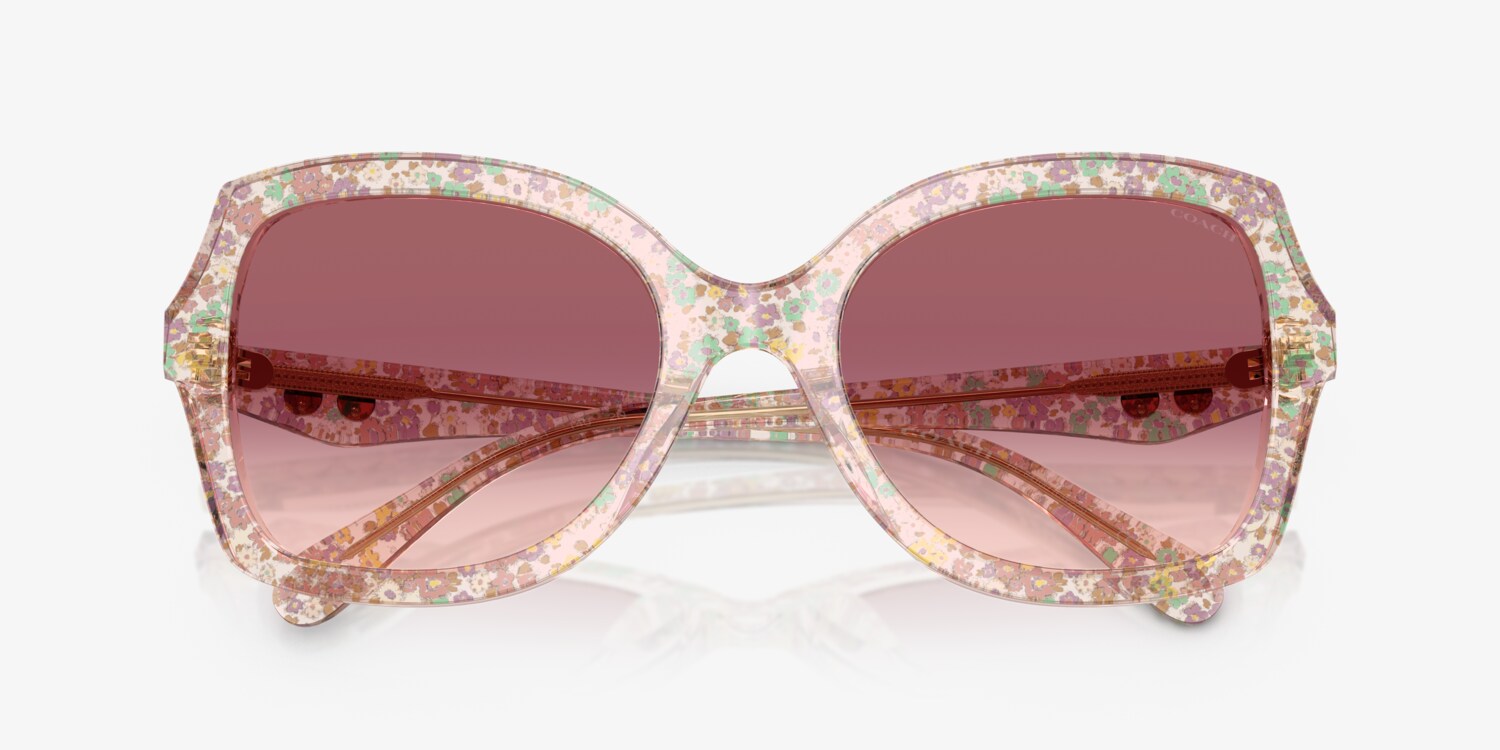 Coach Transparent Pink Floral Sunglasses Coach HC6174 - Rectangle Pink Floral Frame Glasses For Women  main image 3