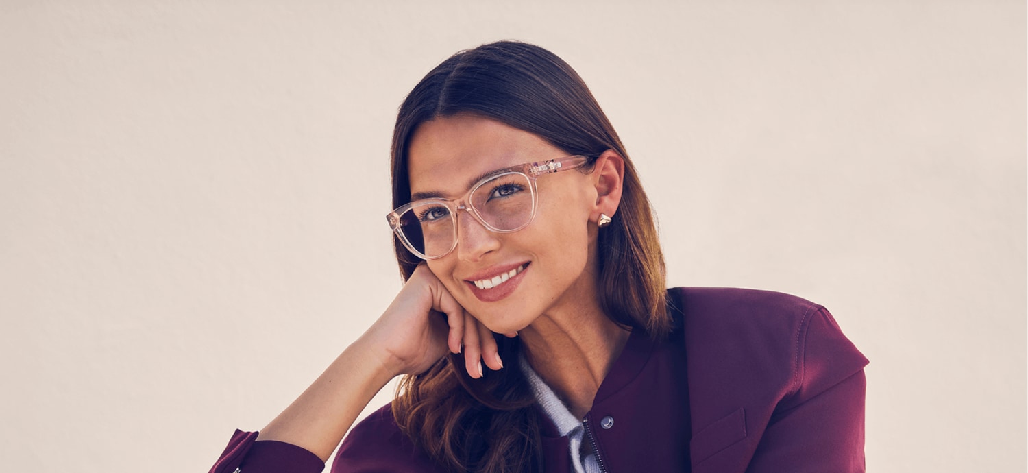 Versace Translucent Rose Pink Rectangular Optical Glasses Versace VE3315 eyeglasses for women in Transparent Pink main image 2