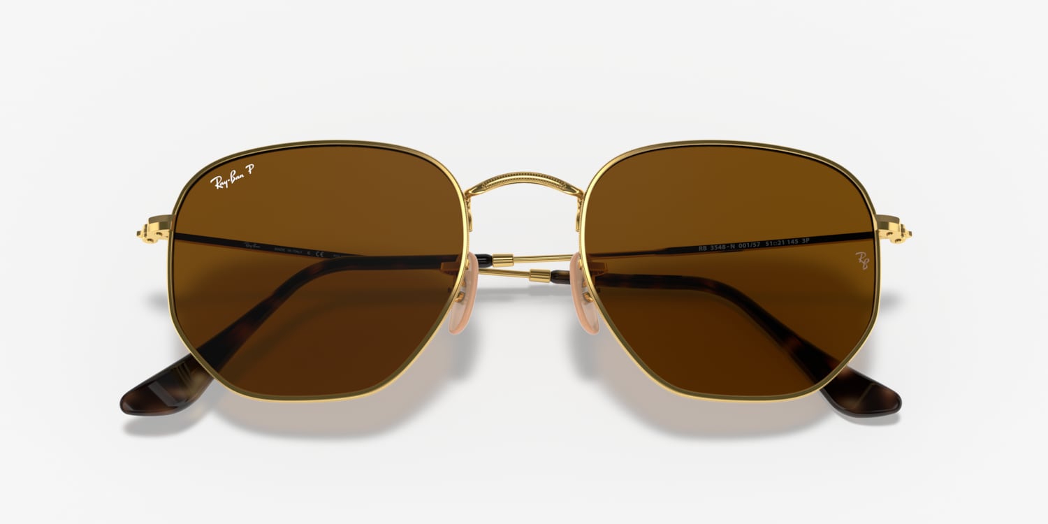 Ray-Ban Gold Frame Brown Lens Hexagonal Sunglasses RB3648-N Ray-Ban RB3548N - Hexagonal Sunglasses | FramesDirect.com main image 4