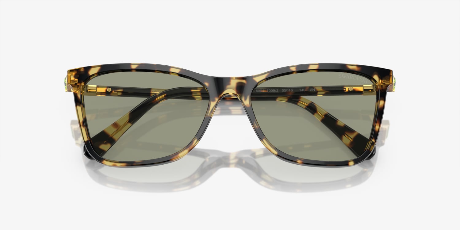 Swarovski SK 6004 1009/2 Havana Plastic Rectangle Sunglasses Green Lens Swarovski SK6004 Sunglasses | LensCrafters main image 2