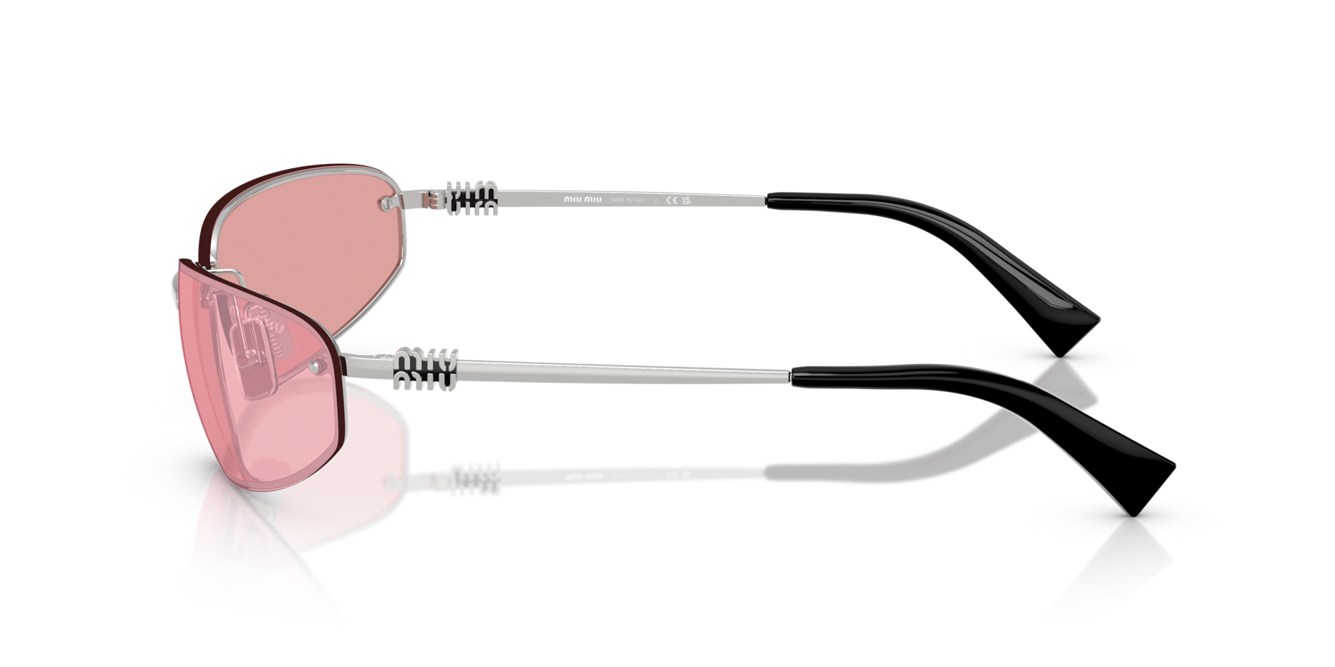 Miu Miu Miu Sunglasses Societe Smu Pink Silver Lens Hapi Metal Acetate Eyewear Miu Miu Rimless Logo Metal Rectangle Sunglasses In Pink  main image 2