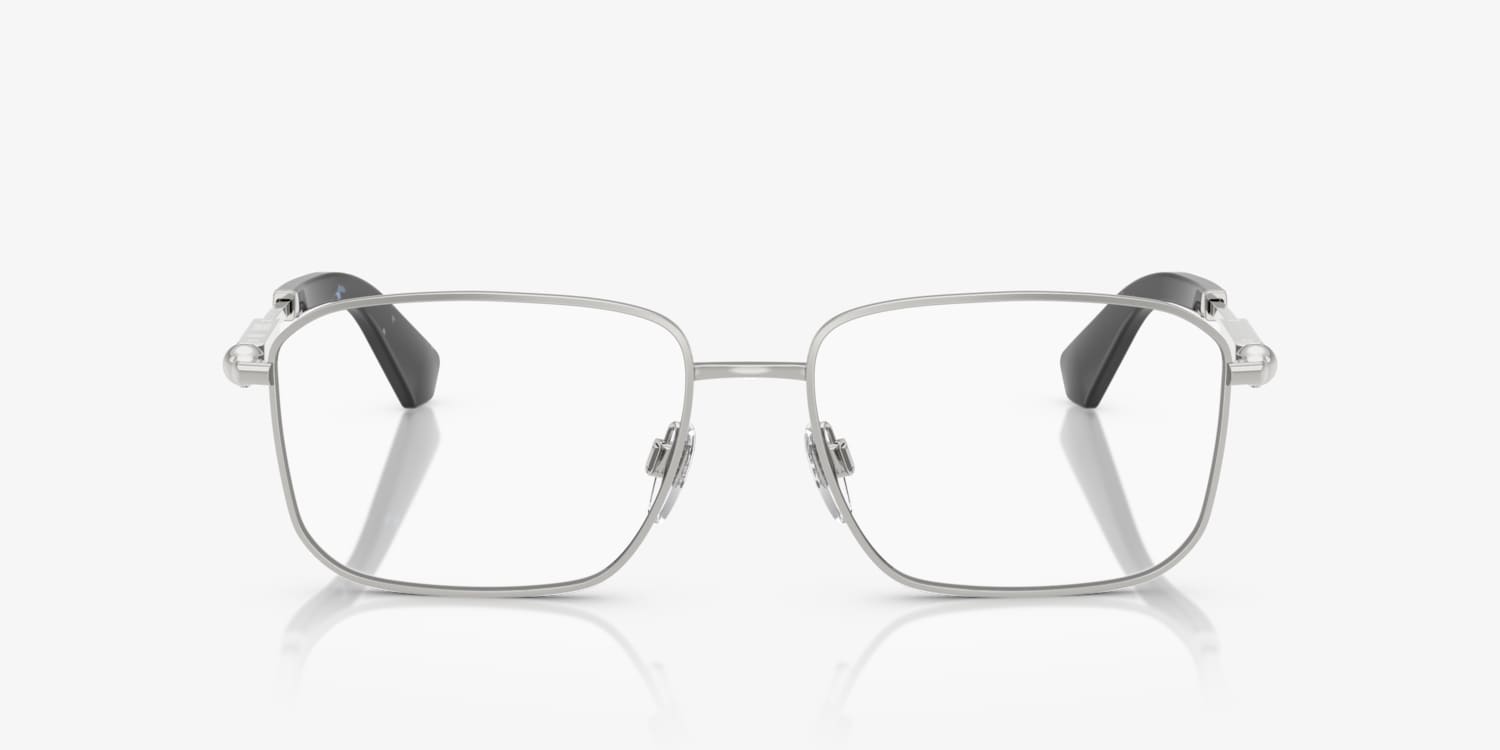 Burberry Silver Metal Frame Glasses with Tortoiseshell Temple Tips New Burberry Gray Gun Metal Almond Oval Glasses Plaid Temple  main image 3