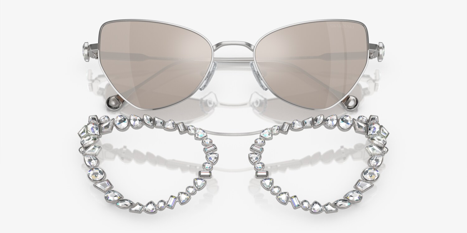 Swarovski SK 7011 4001AP Silver Metal Irregular Sunglasses Silver Mirror Lens Swarovski SK7011 4001/AP with Clip-On Trim Sunglasses  main image 2