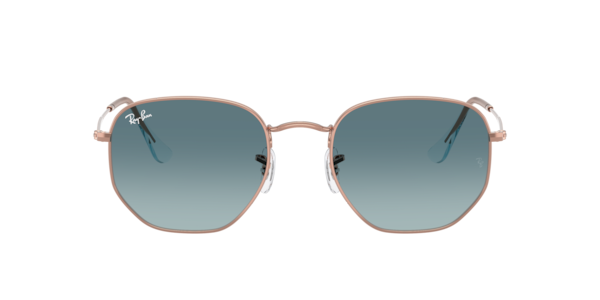 Ray-Ban Hexagonal Flat Lenses Sunglasses Copper Frame Blue Lenses 54-21