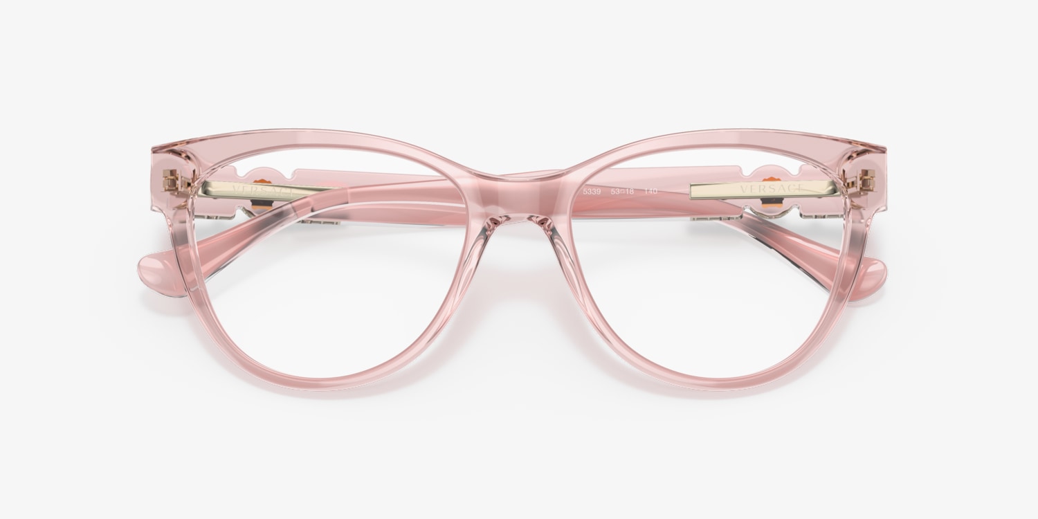 Versace Translucent Rose Pink Rectangular Optical Glasses Versace VE3315 eyeglasses for women in Transparent Pink main image 4
