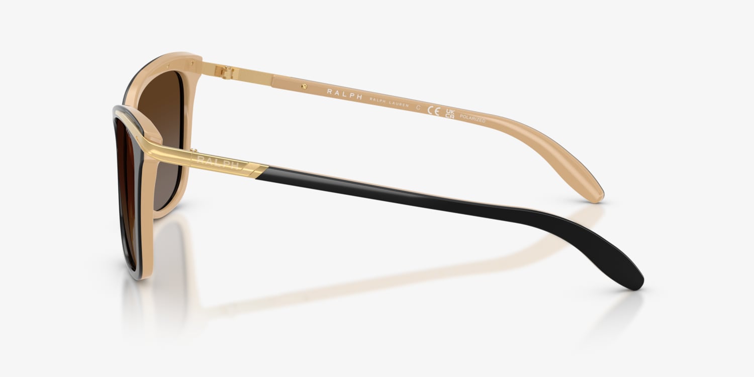 Ralph Lauren Ra5203 1090/T5 Black Gold Cat Eye Polarized Sunglasses W Case Ralph Lauren RA5203 Shiny Black, Gold, Beige Prescription  main image 4