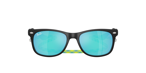 Ray-Ban New Wayfarer Kids Summer Capsule Sunglasses Rubber Black Frame Blue Lenses 47-15